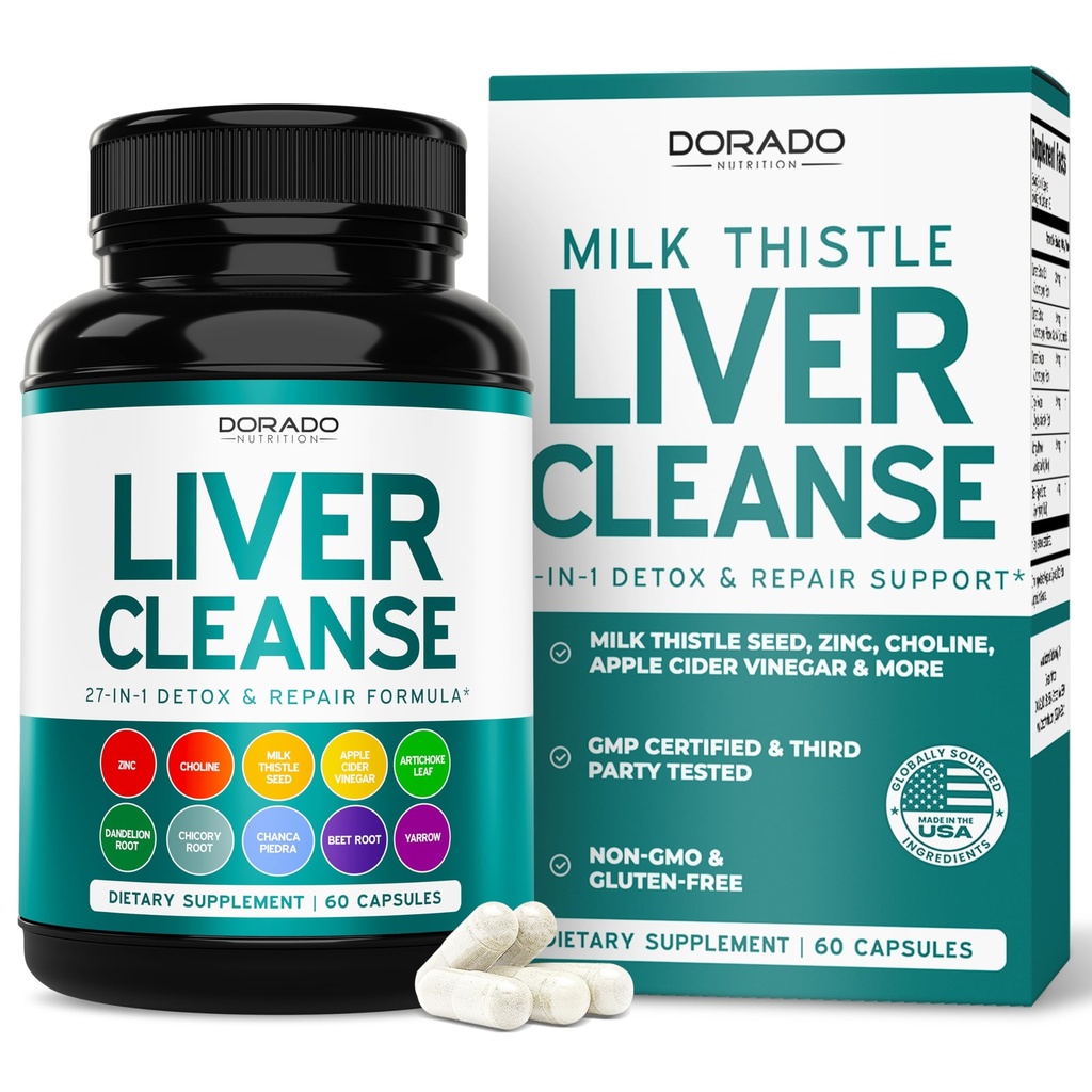 Ficat Cleanse Detoxifiere & Reparaţie 27 în 1 Formula - Lapte Thistle, Dandelion Root, Turmeric, Artichoke Extract & More - Ficat Detoxifiere Supplement - 3rd Party testat, Vegan Safe & USA Made (60 Count)