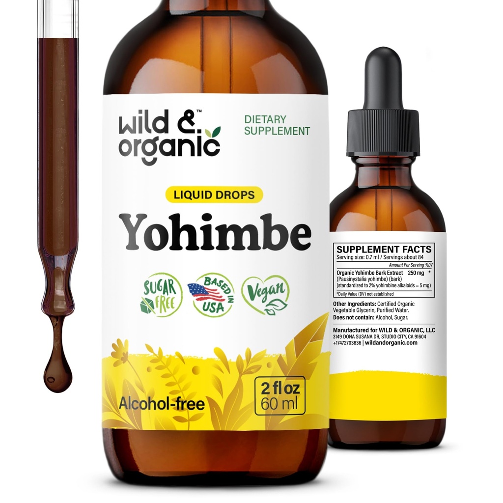 Suplimente Wild & Organic Yohimbe pentru bărbați și femei - 5 mg Yohimbine picături de extract lichid - Pausinystalia Yohimbe Bark Tincture - Vegan, alcool-free - 2 fl oz
