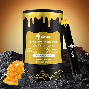 Himalayan Shilajit Sticks cu miere naturala & Saffron, Ușor de consumat, Sticks Shilajit pentru suport energetic, Vitality, Immune,85+ Minerale Trace, Acid fulvin pentru bărbați și femei - 30 Sticks (1)