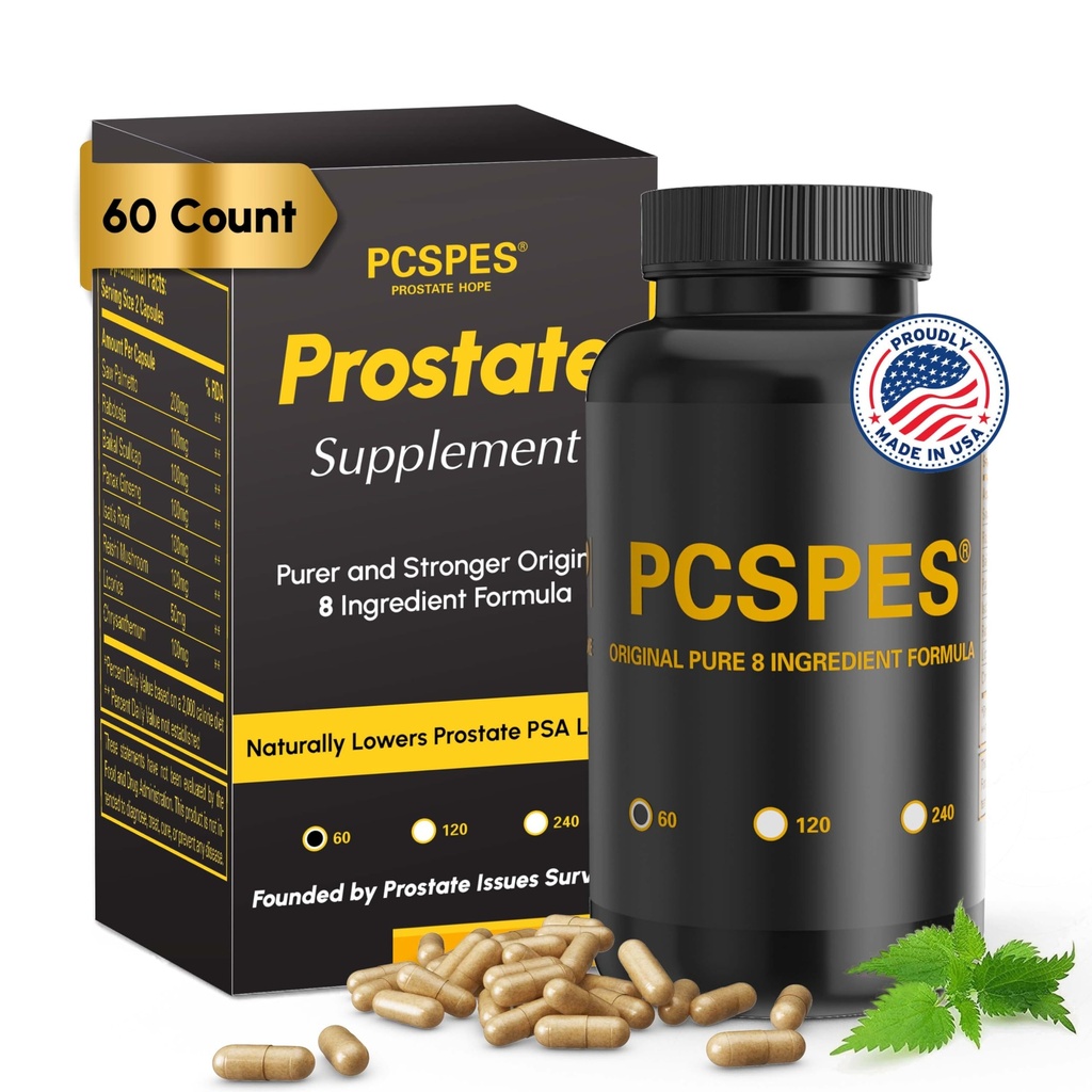 Suplimente de sănătate prostată pentru bărbați - Nivele de PSA mai mici Natural cu Saw Palmetto & 7 Herbs pure - Suplimente de control pentru vezica urinară & Reduceți urină pe timp de noapte 60 Conte