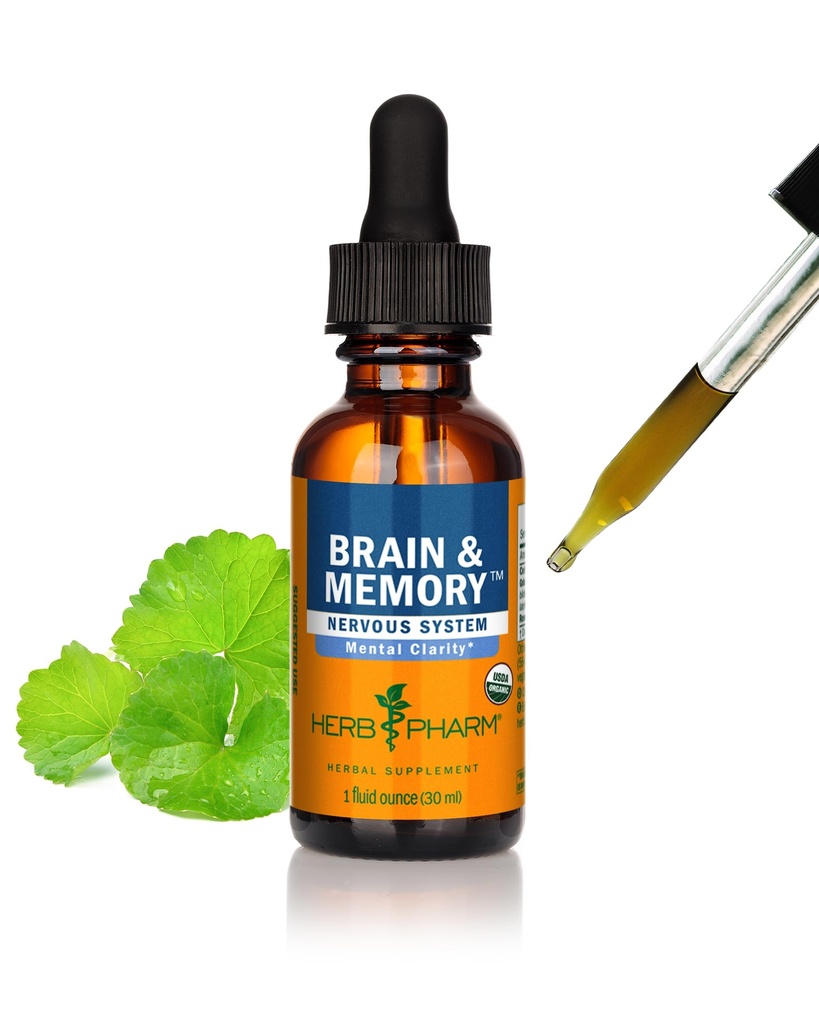 Herb Pharm Organic Nootropic Brain & Memory Supplement with Ginkgo Biloba lichid Extract: Absorbție rapidă pentru Mental Focus Supplement, Ginkgo, Vegan, Gluten-Free, Non-GMO, 1 Oz