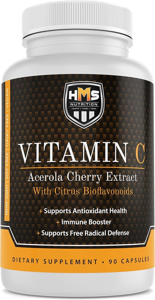 Acerola Cherry and Citrus Bioflavonoids Vitamina C Supliment - Suporturi Antioxidant Health, Immun Booster - Vegan, Organic - 90 Capsule, 90 zile Suply