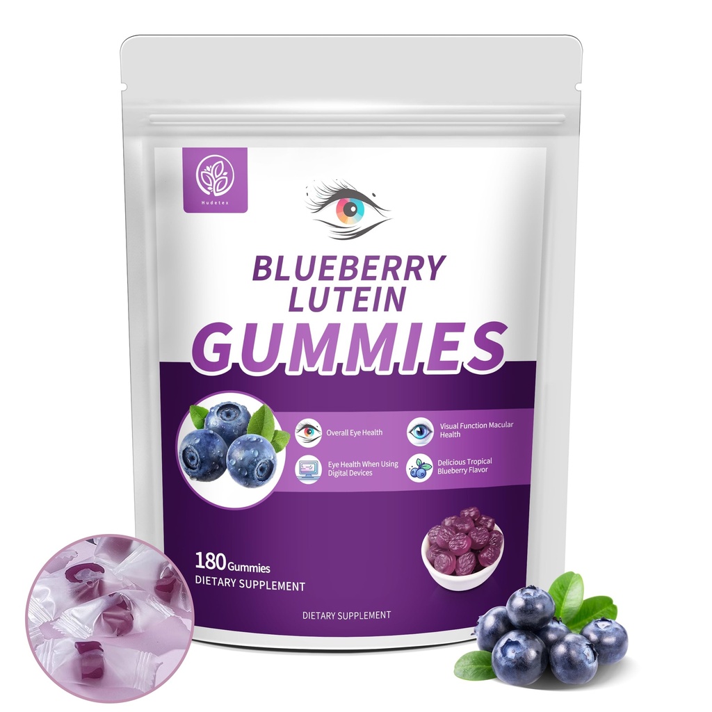 Afine Lutein ochi vitamine Gummies cu 180 Conte - 3 lună de aprovizionare, Vegan ochi de sănătate Supliment pentru copii și adulți, Gume Lutein pentru Claritate Vision și suport de lumină albastră