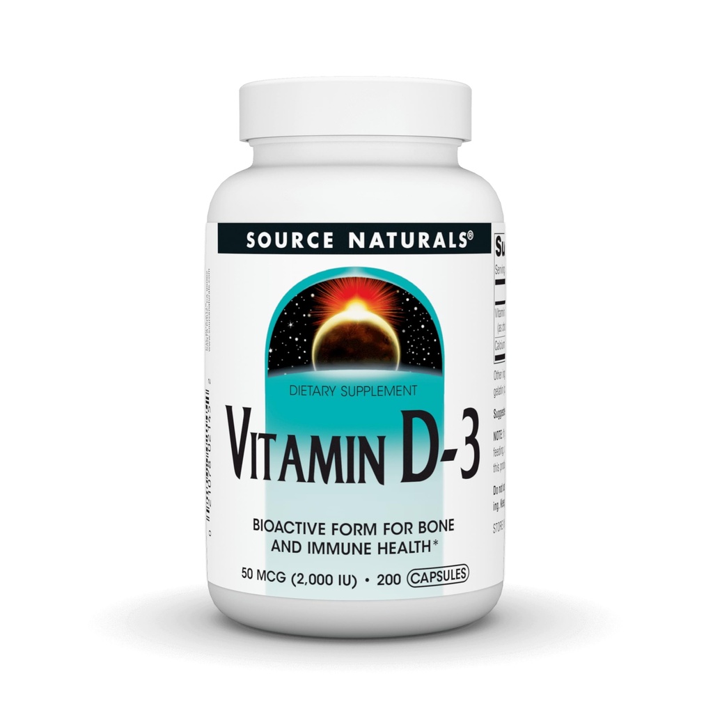 Sursa Naturals Vitamina D-3, Forma bioactiva pentru sanatatea osoasa si imuna*, 2000 UI - 200 Capsule