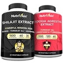 Nutrivein Premium Shilaj capsule și Fadogia Agrestis Supliment Bundle: Shilaj puternic pentru femei și bărbați + Fadogia Agrestis cu Tongkat Ali Supliment pentru performanță, Rezistență, & Vitality