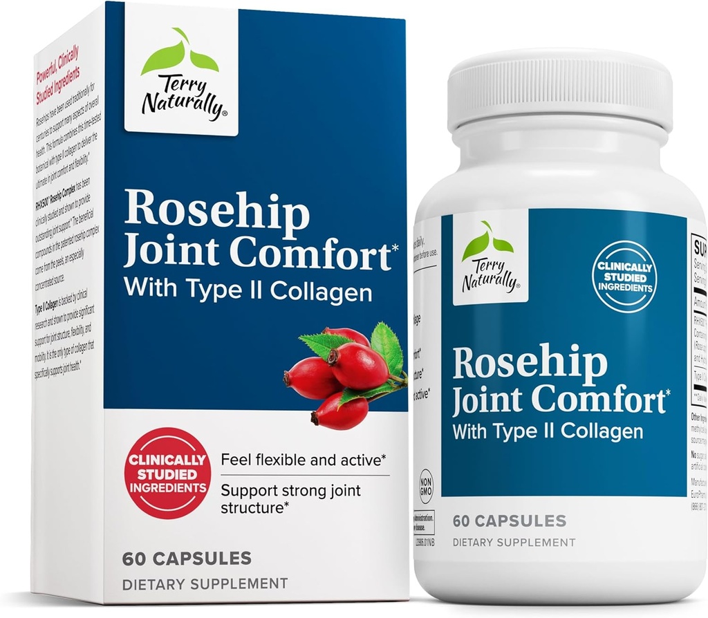 Terry natural Rosehip comun Comfort - Healthy Joint Mobility & Flexibilitate Supplement - Supliment cu tipul II Colagen - Structura comuna & Cartilage Supplement - 60 capsule