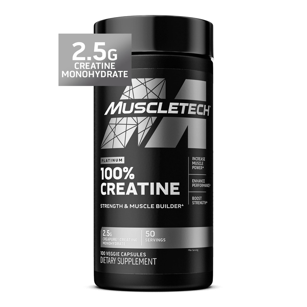 MuscleTech platină Creatină capsule monohidrate - Creatură Creatură Pre & Post Antrenament Constructor muscular, Recuperare musculară și energie Boosting Supliment pentru bărbați și femei - 100 Veggie pastile