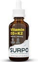 Vitamina D3 + K2 picături lichide cu ulei Omega 3 - 5000 UI picături de vitamina D K2 pentru suport hormonal și sănătatea osoasă - vitamina lichidă D3 cu picături K2 pentru absorbție maximă - 2Fl vitamina Oz K2 D3