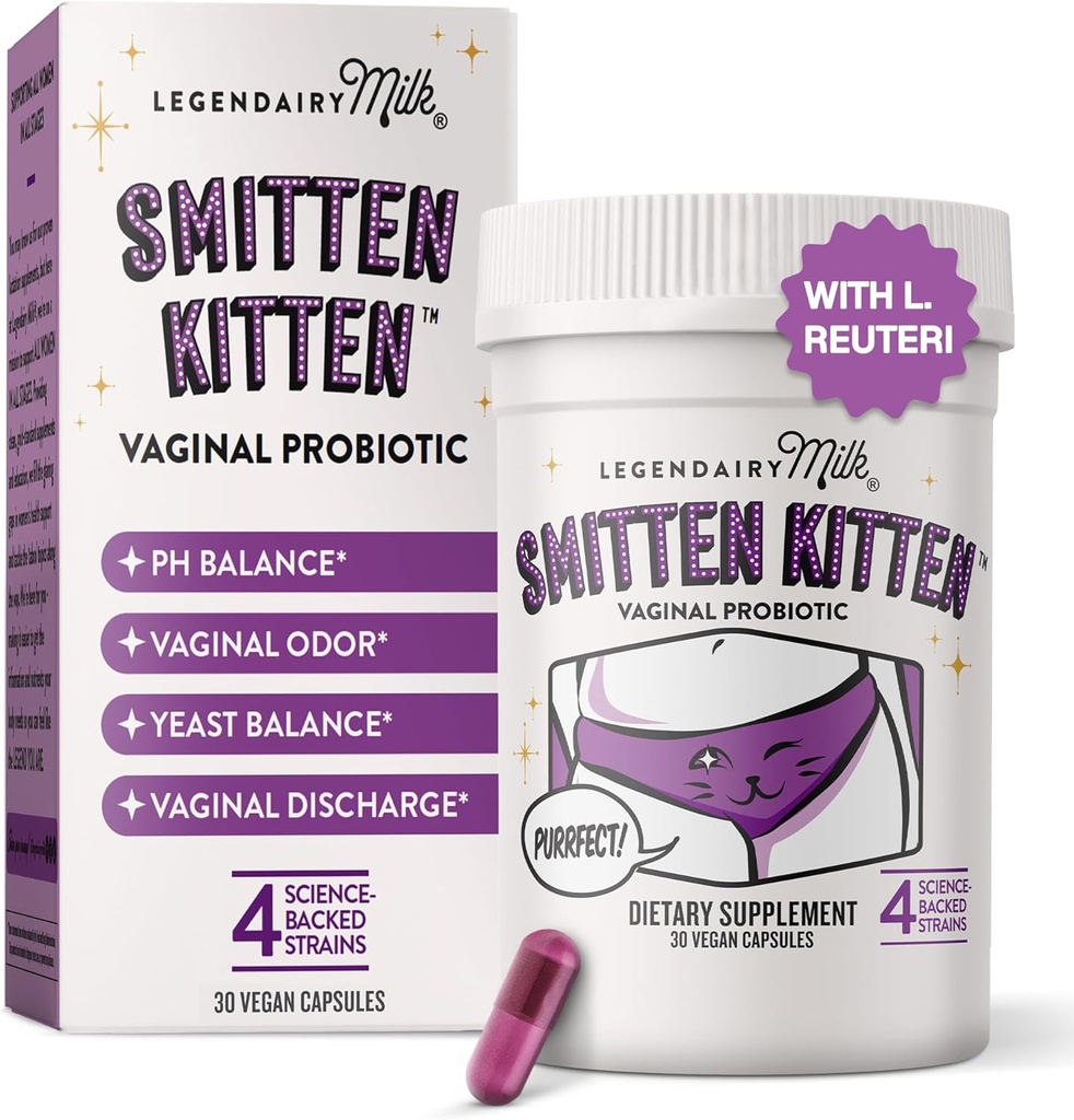 Legendairy Milk Smitten KittenTM - Probiotice vaginale pentru femei - Probiotice studiate clinic Lactobacillus Reuteri pentru sanatatea vaginala a femeii - Sustine echilibrul pH-ului, Flora si wellness tract urinar