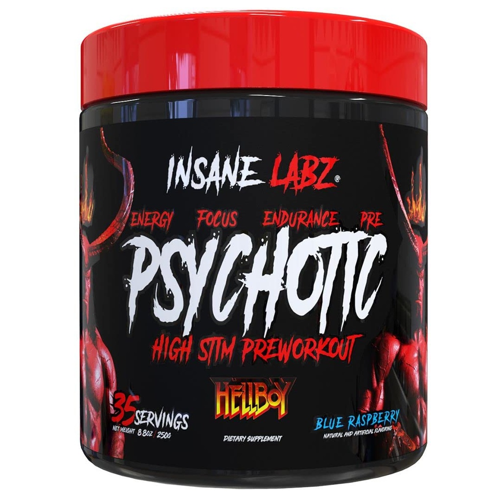 Insane Labz Hellboy Edition, High Stimulant Pre Workout Powder și NO Booster cu Beta Alanine, L Citrulline, și Cafeina, Boosts Focus, Energie, Endurance, Nivele de oxid de azot, 35 Srvgs, Blue Rasp