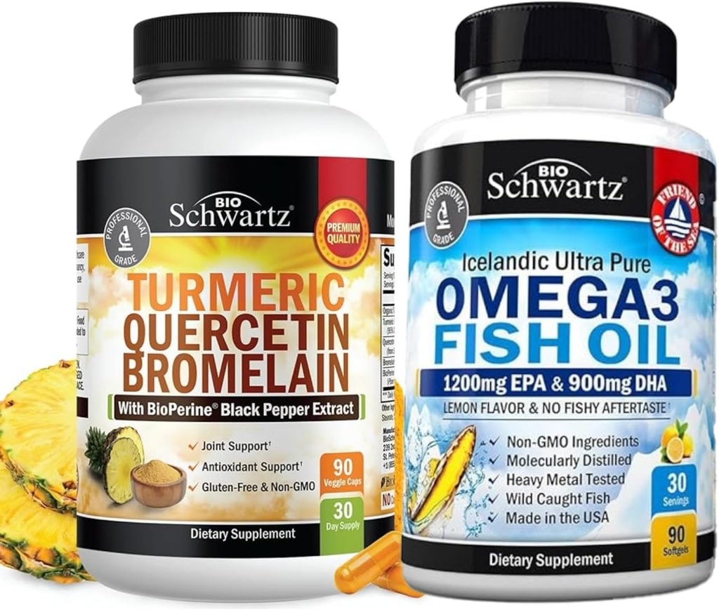 Querbetin turmeric cu supliment de Bromelain (1 lună de aprovizionare) Plus Puterea triplă Omega 3 Softgels ulei de pește (1 lună de aprovizionare)