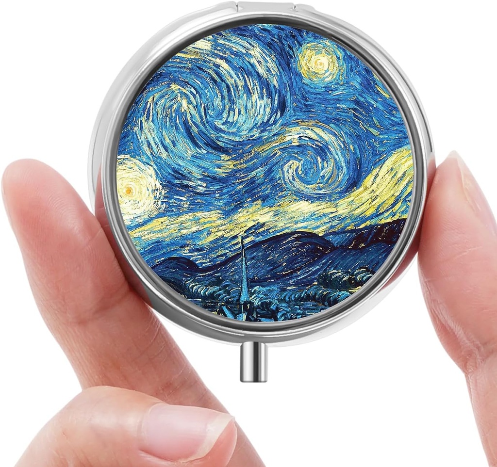 Mini Pill Box, Small Pill Box, Portable Pill Box, Cute Pill Organizer for Vitamins, Medications, Fish Oil and Supplements (Blue Moon)