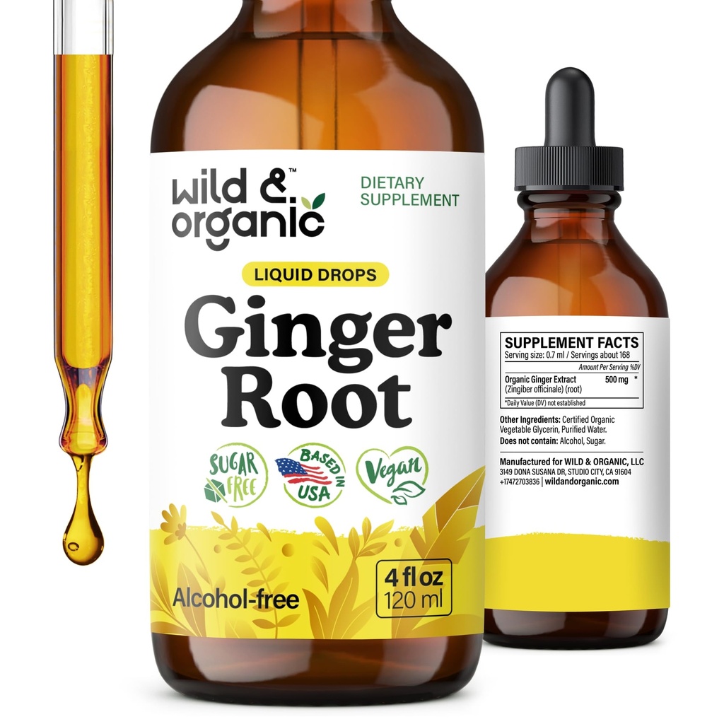 Drops extract de rădăcini de ghimbir sălbatice și organice - Suport imun și digestiv - Suplimente de ghimbir lichid - Vegan, zahăr și alcool - 4 fl oz