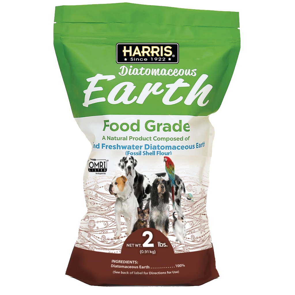 Harris Food Grad Diatomacee Pământ pentru animale de companie, pentru pisici, câini, cai și animale de companie, certificate de utilizare organică, 2 LB sac