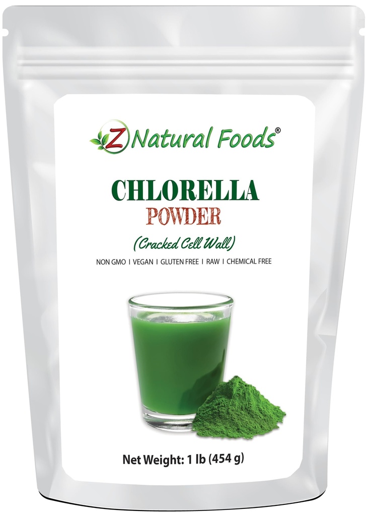 Z Natural Foods Chlorella Powder, Celula Cracked Wall Plant Proteina, Blue Green Algae Superfood Powder, Perfect pentru Smoothies, Băuturi, Rețete, Raw, Non OMG, Gluten Free, Vegan, 1 lb