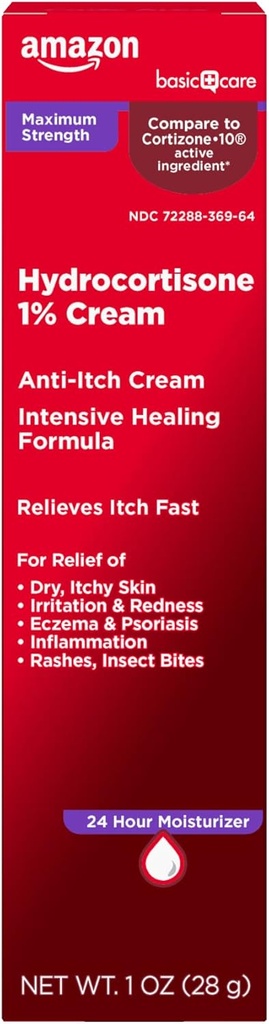 Amazon Ingrijire de bază Putere maximă anti-Itch Cream, Hydrocortizon 1 Procent Intensive Healing Formula, Mâncărime Ajutor pentru Bug Bites, Eczemă, Psoriazis, Otravă Ivy, Oak și Sumac, 1 uncie (Pachet de 1)