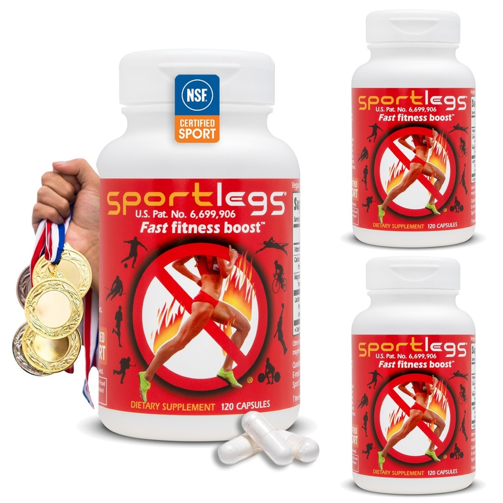 SPORTLEGS Fast Fitness Boost Pre Antrenament pentru bărbaţi şi femei, Acid lactic Supliment, Sport Endurance Fuel, Suplimente de rezistenţă pentru Runners - NSF Certified for Sport, 120-Capsule Sticla, Pachet de 3
