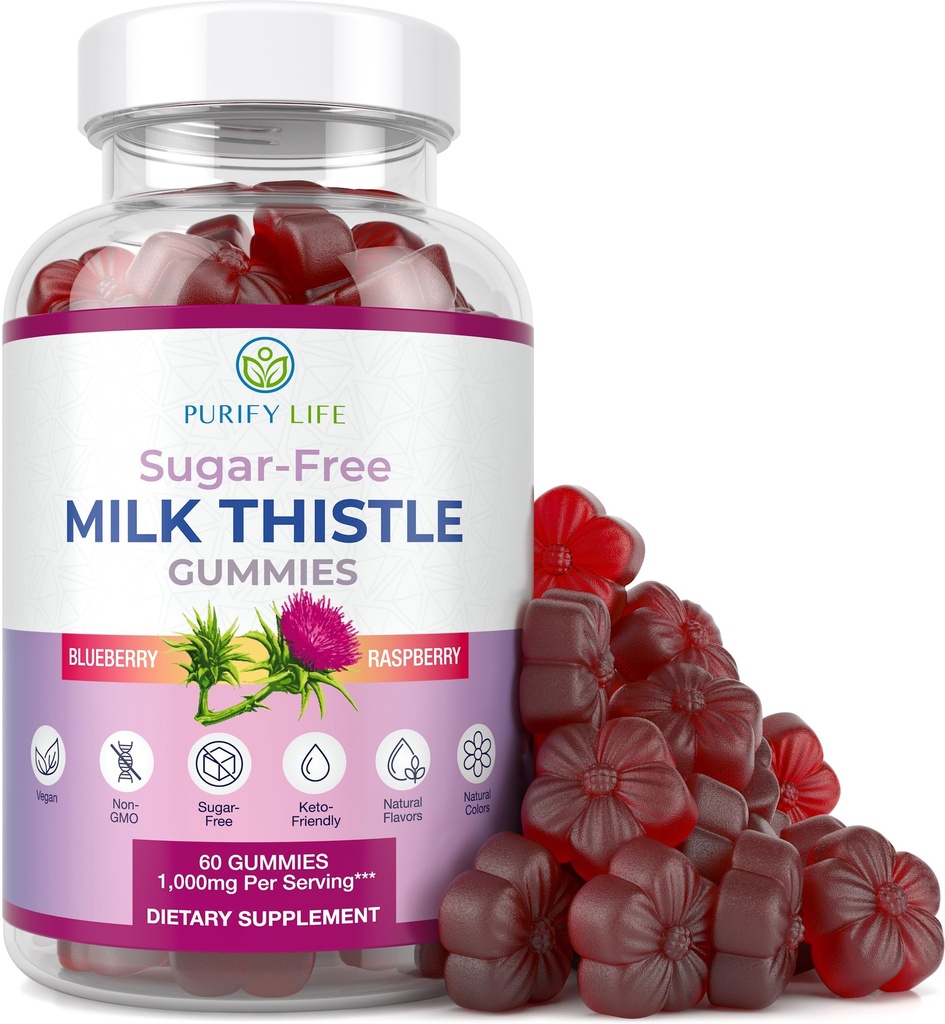 Gume de lapte praf de zahăr pentru ficat Cleanse Detoxifiere & Reparație (Natural Blueberry-Raz Flavor) Cardo Mariano, Curățarea suplimentului de muls de lapte, suport antioxidant, Vegan, înlocuiește pastile și capsule