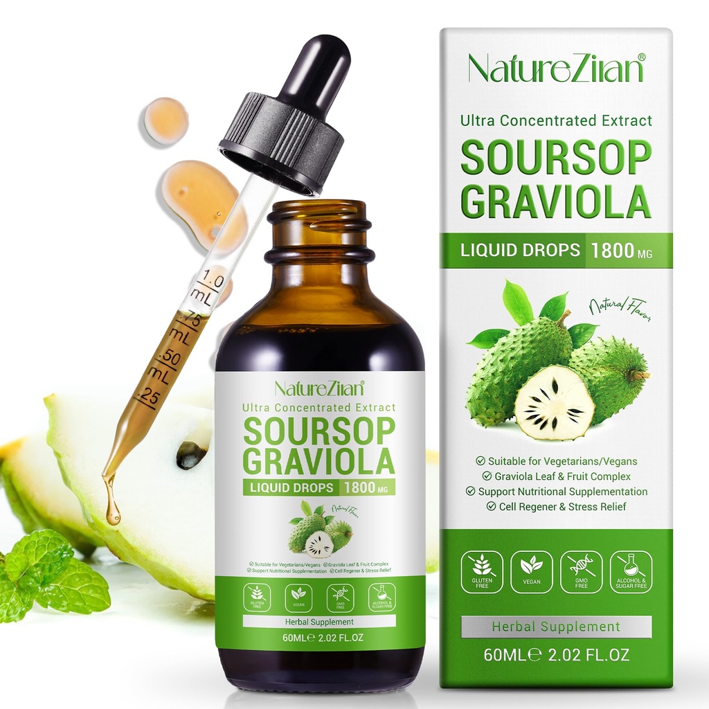 Soursop Graviola Picături lichide - Soursop Bitters lichid - Soursop Frunze Extract - Antioxidant natural - Suport Cell & Regenerare - Boost imunitar - Relaxați-vă - Ficat și somn (1)