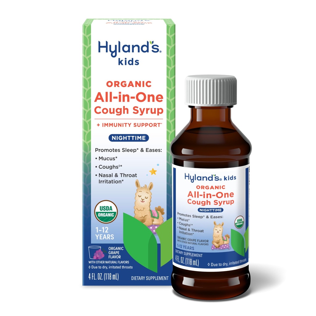 Hyland's Kids Organic All in one Tuse Syrup Nighttime - Grape
