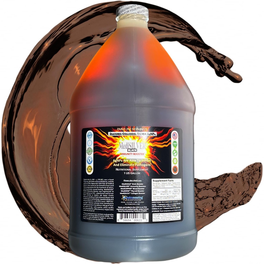MediSILVER Negru Imunitate Booster Diatomic Adevărat coloidal argint AgNP Nutrient - 1 Gallon în Opaque Jug plastic