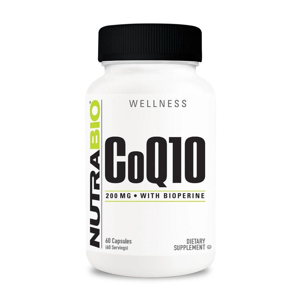 NutraBio CoQ10 Supliment alimentar cu Bioperine, Heart Healthy Function & Celular Energy Production, 200mg - 60 capsule