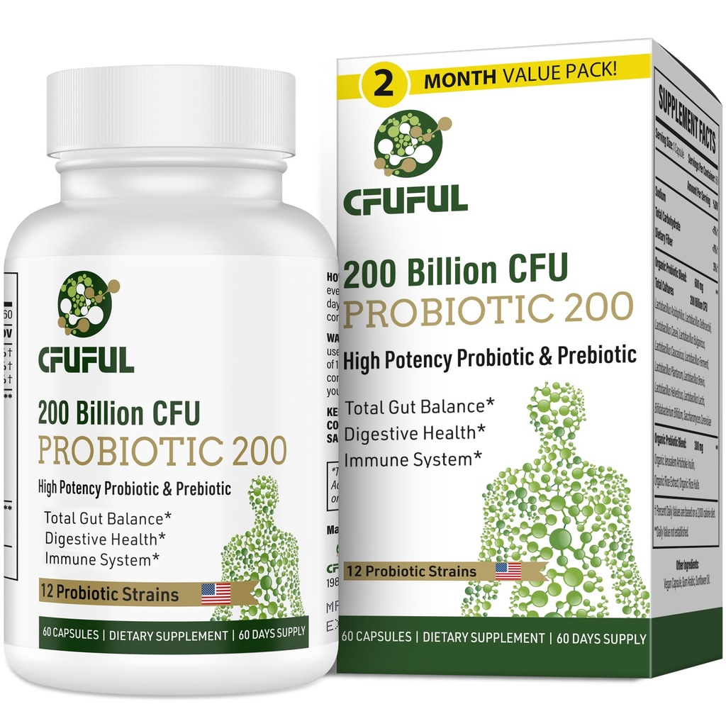 Probiotice pentru femei și bărbați, 200 Miliarde CFU 12 Tulpini cu 3 Prebiotice organice și Probiotice pentru Digestive Health Gut, Immune, Blooting & Gas, Energie, Sănătate generală, Perioada de valabilitate Stabil - 2 luni de aprovizionare