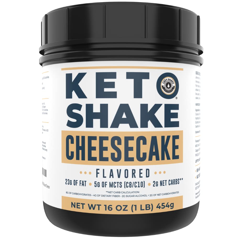 16 oz Cheesecake Keto Masă de înlocuire Shake - carbohidrat scăzut Keto pulbere de proteine amestec, proteine bogate în grăsimi Se agită cu MCT-uri din praf de nucă de cocos ulei, Colagen Peptides și Real USA Cream Brânză - 2 carbohidrați nete