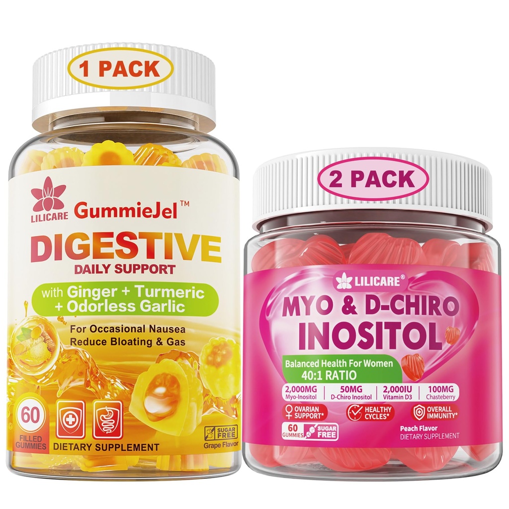 Bundle: Ginger Chews Supplement Gummes & Inositol Gummies Ideal 40:1 Ratio Myo & D-Chiro Inositol