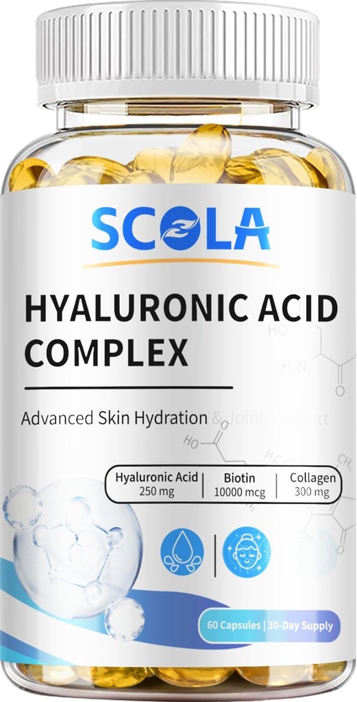 SCOLA Capsule acid hialuronic - 250mg HA + 10000mcg Biotin, 60 capsule Vegane 