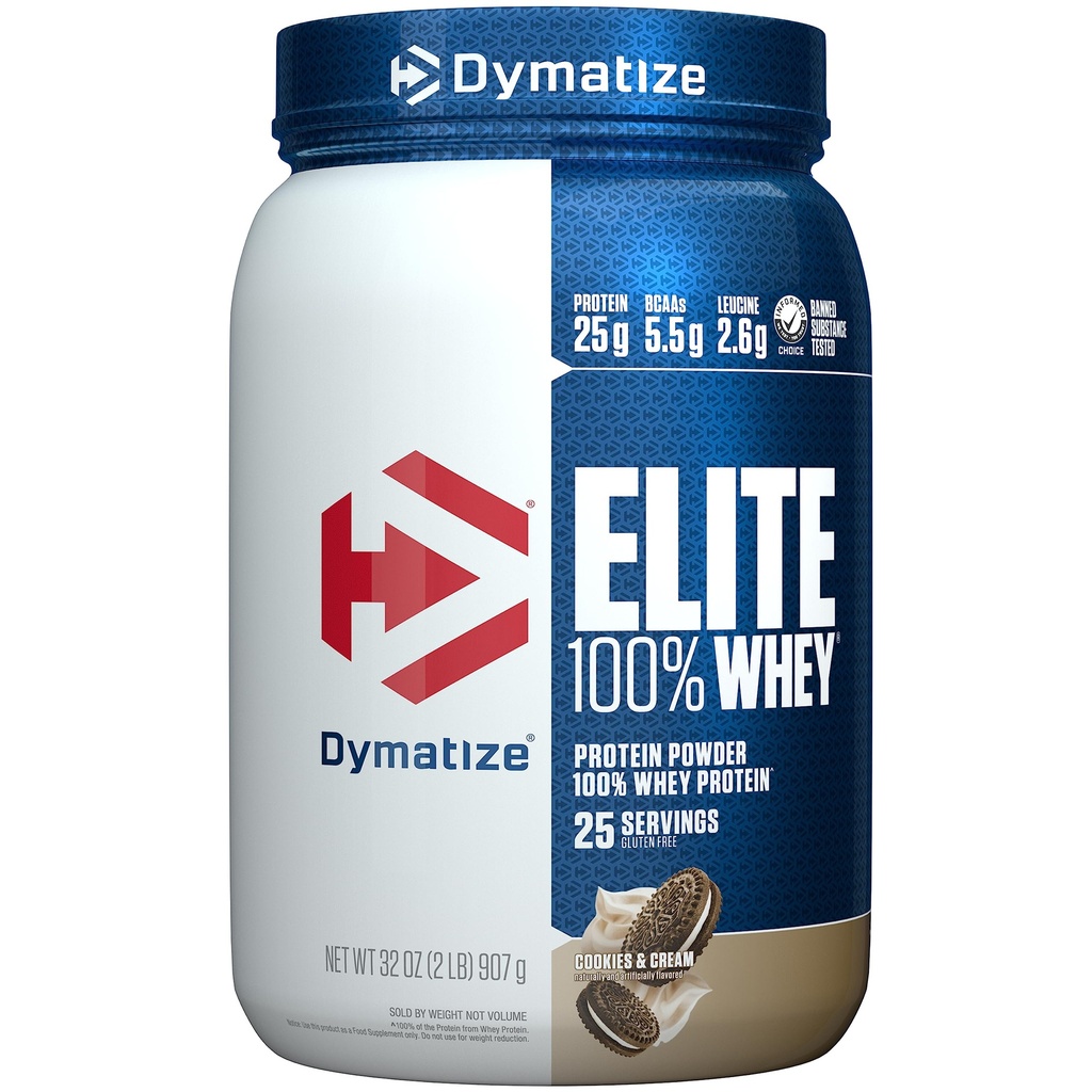 Dymatize Elite 100% Whey Pulbere de proteine, cookie-uri & Cream, 25g de proteine, 5,5g BCAAs, mai puțin de 140 Cal., Gluten gratuit, 3g carbohidrat, 2g zahăr, 3g grăsime (25 Serviri)