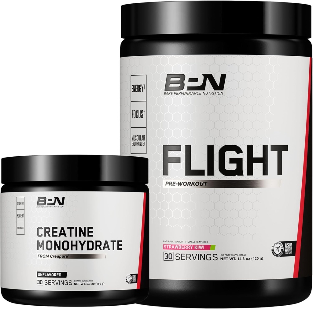 BARE PERFORMANŢA NUTRITION BPN Creatină Monohidrat şi zbor Pre Workout (Strawberry Kiwi) Bundle
