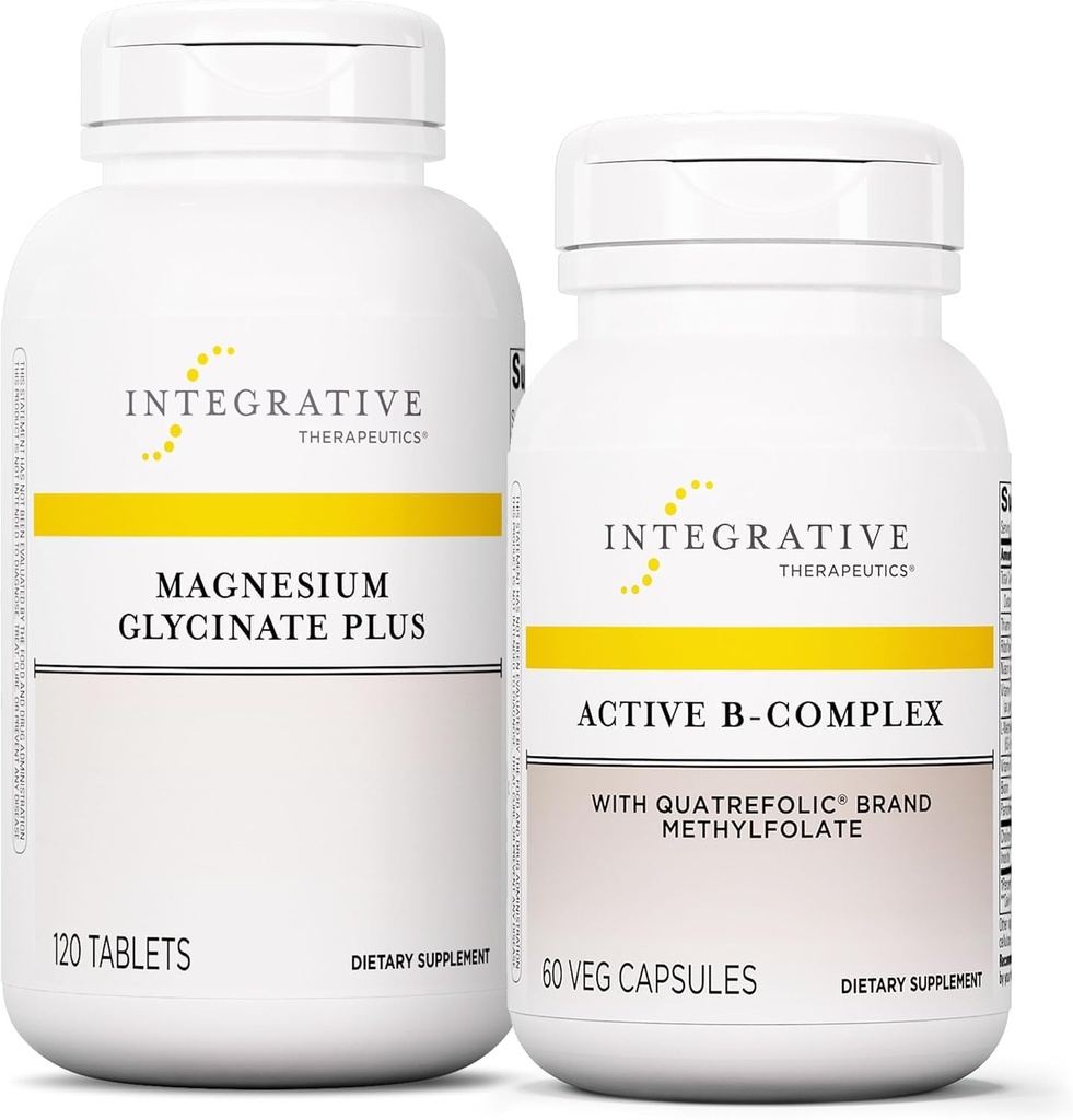 Tehnologii integrate Bundle cu active B- Complex, 60 capsule & magneziu glicinat Plus, 120 comprimate - Active B- Complex pentru a sprijini metabolismul energetic * - Suport de sănătate cerebrală, Heart Health & Nervi