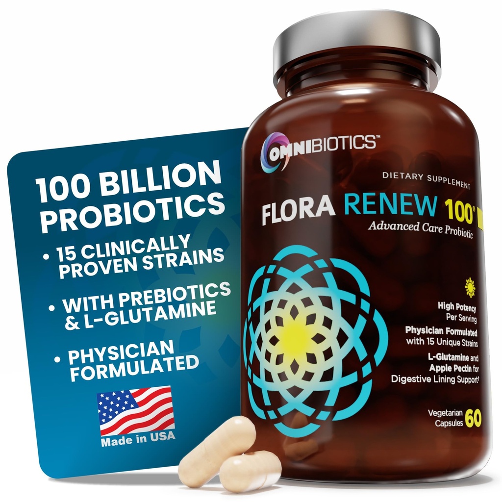 100 miliarde Probiotice - Probiotic 15-tulpina pentru femei și bărbați, RDCaps Lansare întârziată, Prebiotice, L-glutamină, Apple Pectin, Suport pentru Lining, Perioada de valabilitate Stable, Non-GMO, 60 capsule Vegan pentru adulți