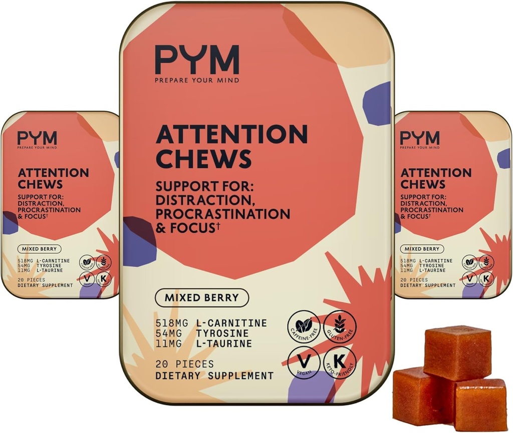 PYM Atentie Chews Suport pentru Procrastinare, Focus & Productivitate, 60 Conte 