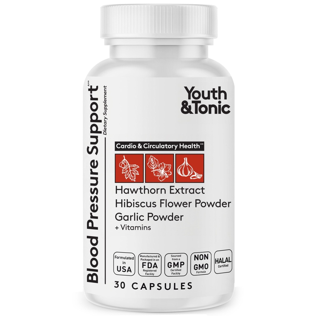 Youth & Tonic Natural de suport al tensiunii arteriale supliment w/Hawthorn Hibiscus & High Potent Diuretic Herbs & Vitamins for Water Retention 