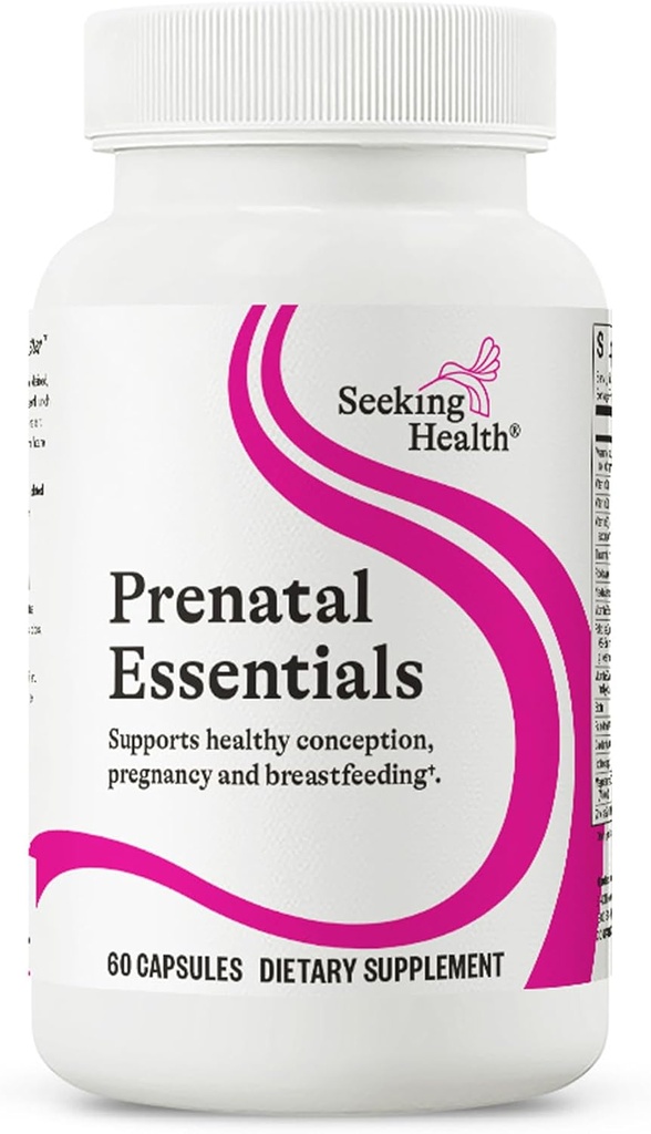Seeking Health Prenatal Essentials, Methylated Bioavailable Folate and B12, Vitamin D3 and K2, Key Nutrients to Support Pregnancy and Breastfeeding, Vegetarian (60 Capsules)*