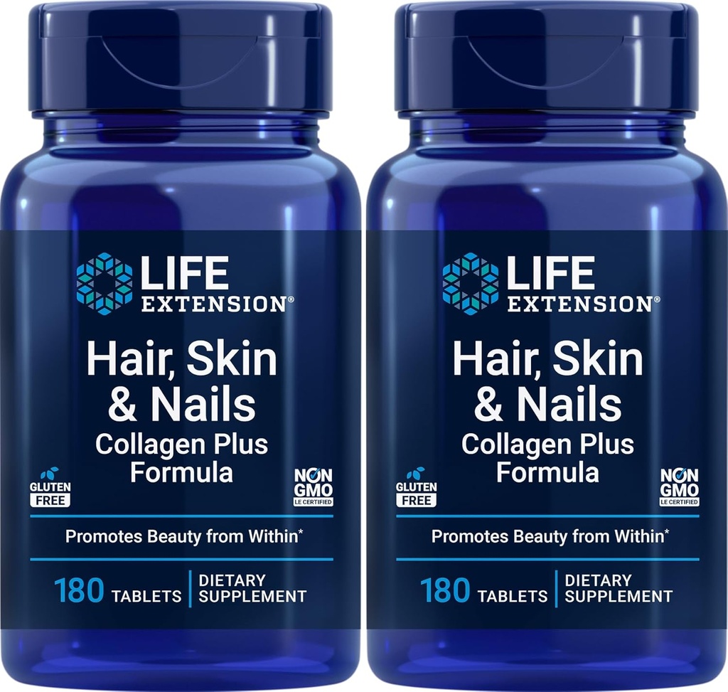 Life Extensie păr, piele & unghii Colagen Plus Formula, 180 comprimate (Pachet de 2)