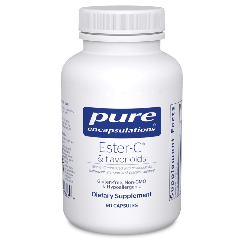 Încapsularea pură Ester-C & Flavonoids - Suplimentul vitamina C pentru antioxidanţi - Suport imun şi vascular* cu Calciu & Rutin - Gentle on Digestion - Vegan & Non-GMO - 90 Capsule
