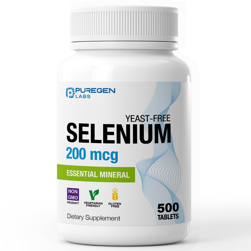 Puregen Labs Seleniu 200 mcg Drojdie Free Essential Mineral - 500 Vegetarian Tablets 