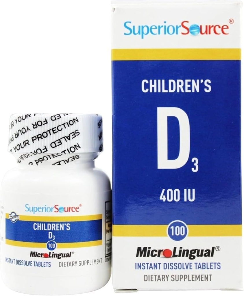 Sursă superioară Vitamina D3 400 UI pentru copii - Dinți, Bone & Immune Supplement pentru copii - non-GMO - 100 comprimate MicroLinguale Dissolvabile