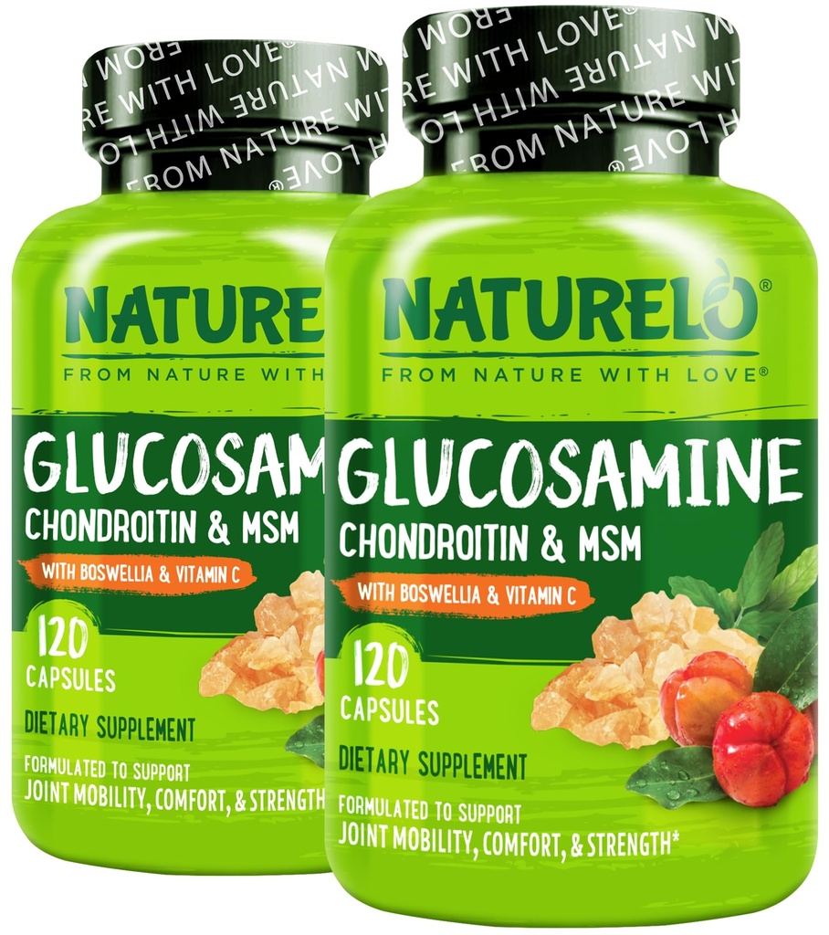 NATURO Glucosamină Chondroitin MSM cu Boswellia şi vitamina C - Supliment pentru comfort comun, mobilitate şi putere - 120 capsule (Pachet de 2)