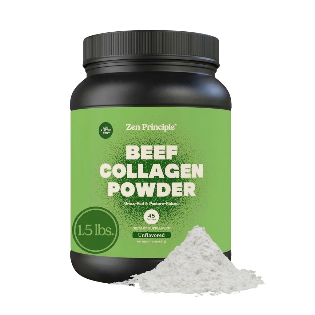 Zen Principle Grass-Fed Hidrolizate Colagen Peptides 1.5 lb. Anti-Aging Proteine pulbere pentru par sanatos, piele, articulatii. Paleo Friendly, OMG și Gluten Free, Pășune-Raised bovine.