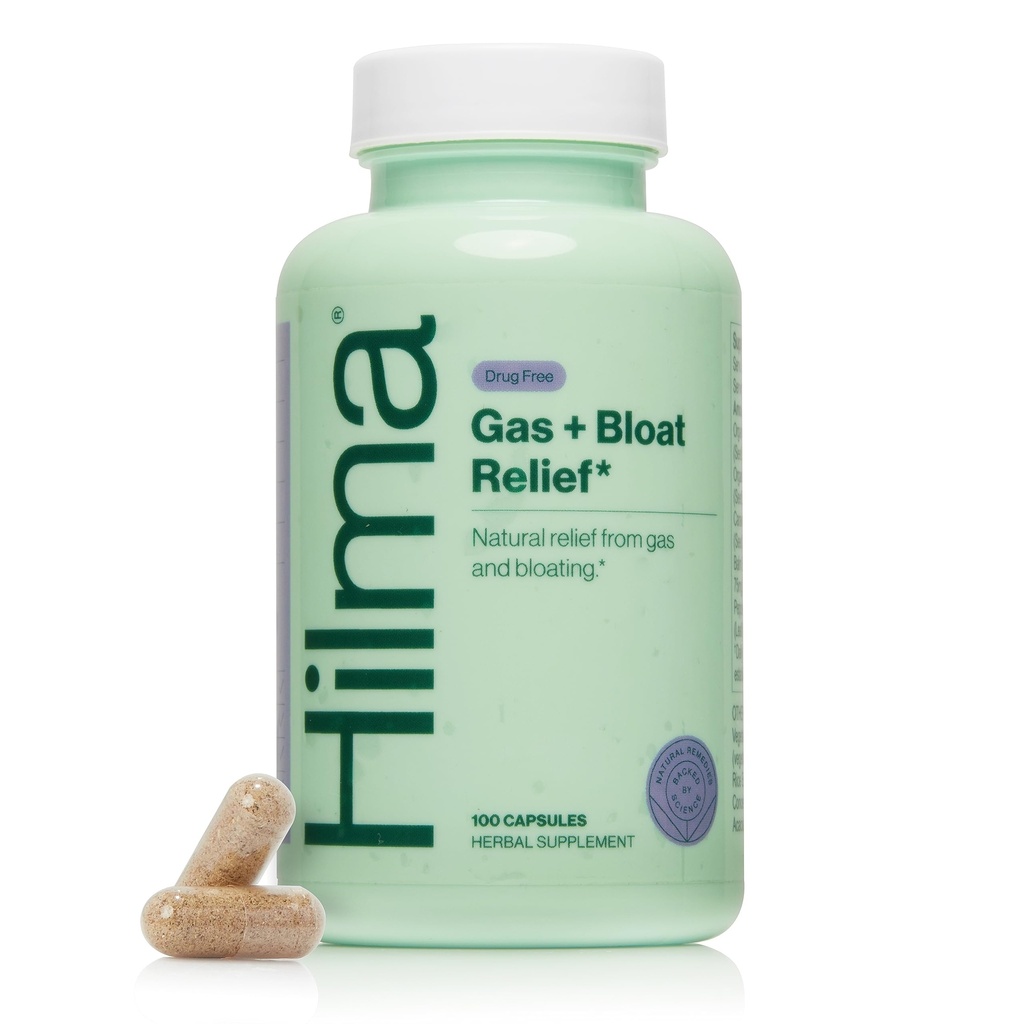 Hilma Natural Gas si Bloating Relief cu Lemon Balm, Fennel & Menta Leaf, Doctor Formulat cu ingrediente organice, 100 Vegan Capsule