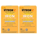Vitron-C Supliment de fier, o dată pe zi, potenţă mare de fier Plus vitamina C, suport de producţie de celule roşii din sânge, Die comprimate libere, 60 Conte, 2 ambalaj