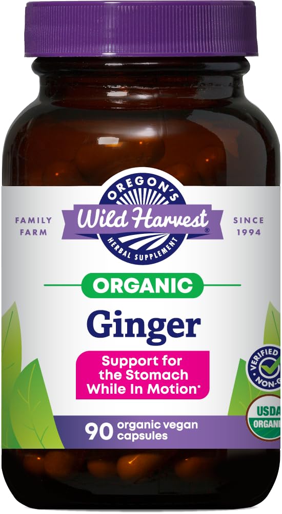 Oregon's Wild Harvest, Certified Organic Ginger Capsules for Stomac Support, Non-GMO, 1000 MGS, 90 Count