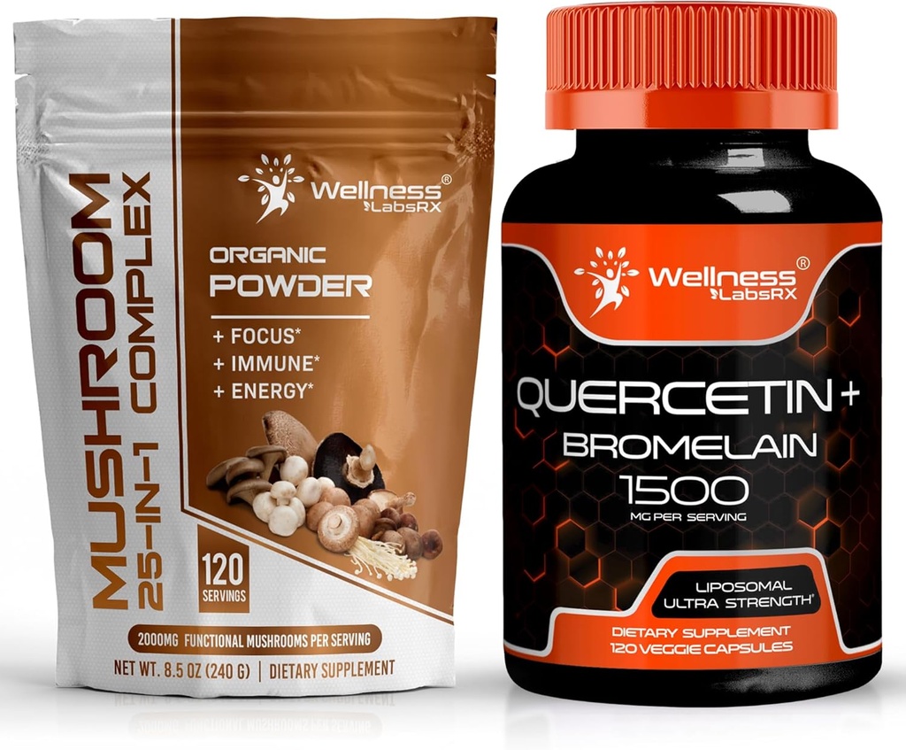 WELLNESS LABSRX Mushroom Powder 2000mg - Quercetin cu Bromelain Supliment - 1500mg