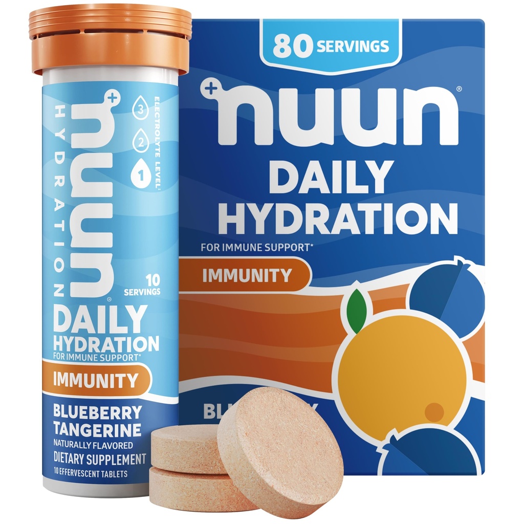 Nuun Imunity Electrolit Tablete cu vitamina D, C, E, & A, Ginger, Elderberry, Magneziu & 4 Electroliți esențiali, Vegan, Tangerine afine, 8 Pack (80 Servings Total)