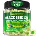 Gume de ulei negru, Clorofila & mare Moss Supliment 500mg, Biotin 500mcg cu Colagen hidrolizat pentru piele, par si unghii, Vit E, C, Zinc pentru sanatate globala, Cold organic presat, Absorbtie mare