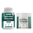 Teaveli Spirulina şi Chlorella Capsule şi Orgaic Barley Grass Juice Powder Bundle